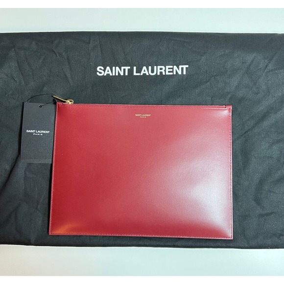 YSL Saint Laurent Red Leather Pouch Bag - Picture 1 of 12